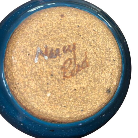 Studio Artisan Pottery Vase Signed Nancy Read Blue Gray Handmade Handpainted - Picture 6 of 8